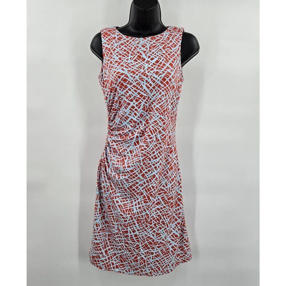 J McLaughlin Catalina Cloth Dress Sussex XS Orange Blue Geometric Ruched Side Sl